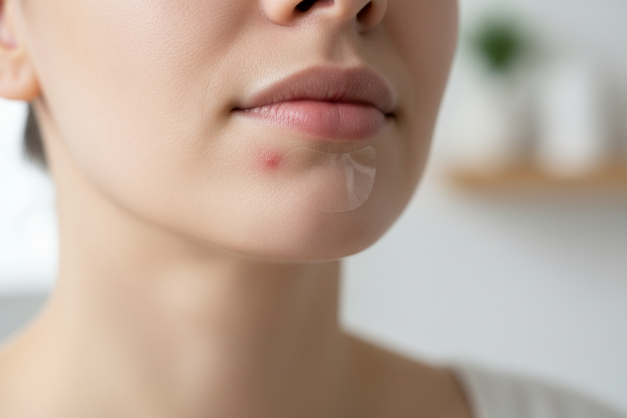 Ein kinn das eine Spot patch behandlung bekommt