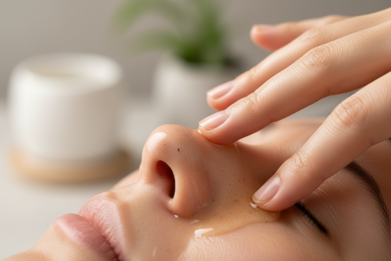 eine nase die mit öl gereinigt wird