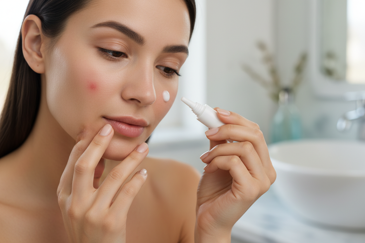 frau die Spot Treatment benutzt im gesicht